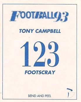 1993 Select AFL Stickers #123 Tony Campbell Back